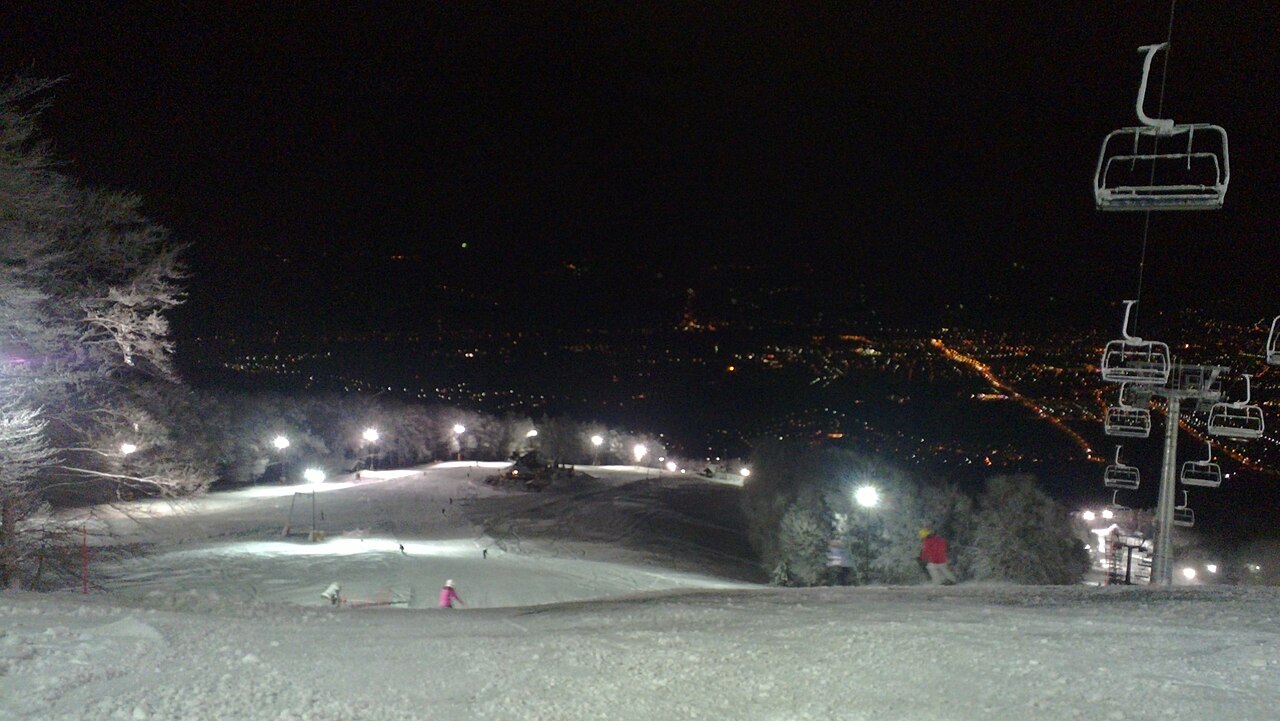 Mariborsko Pohorje ski resort in Styria, Slovenia - panoramic view of ski slopes and mountain facilities
