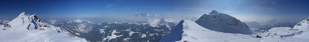 Morgins ski resort in Valais, Switzerland - panoramic view of ski slopes and mountain facilities