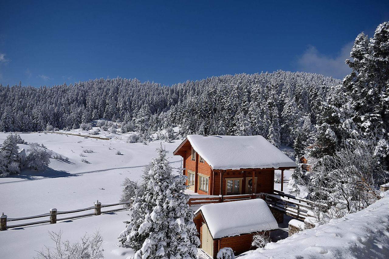 Parnassos ski resort in Central Greece, Greece - panoramic view of ski slopes and mountain facilities
