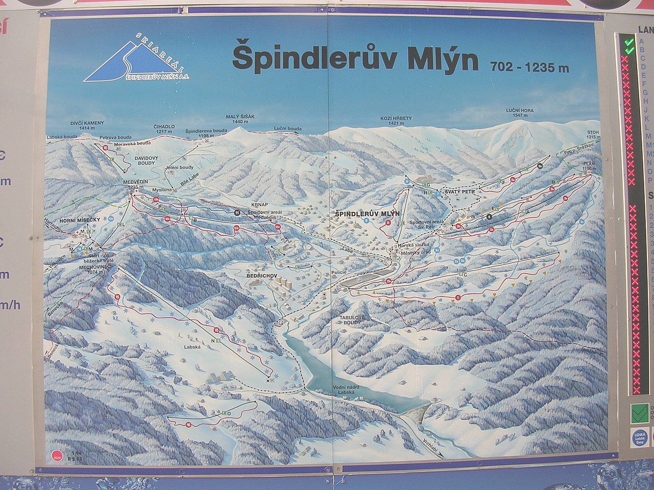 Špindlerův Mlýn ski resort in Hradec Králové, Czech Republic - panoramic view of ski slopes and mountain facilities