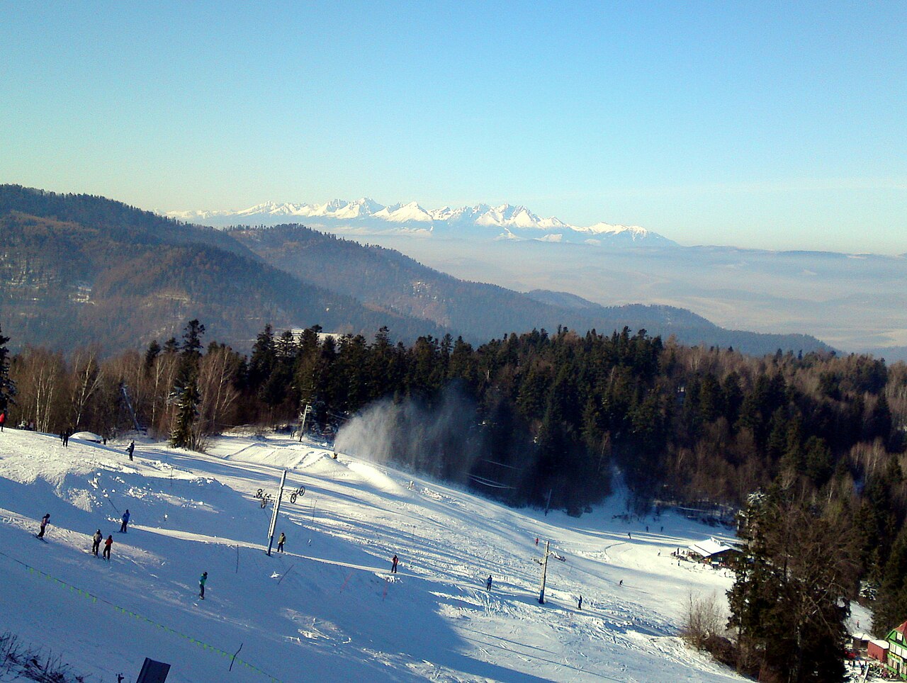 Plejsy ski resort in Košice, Slovakia - panoramic view of ski slopes and mountain facilities
