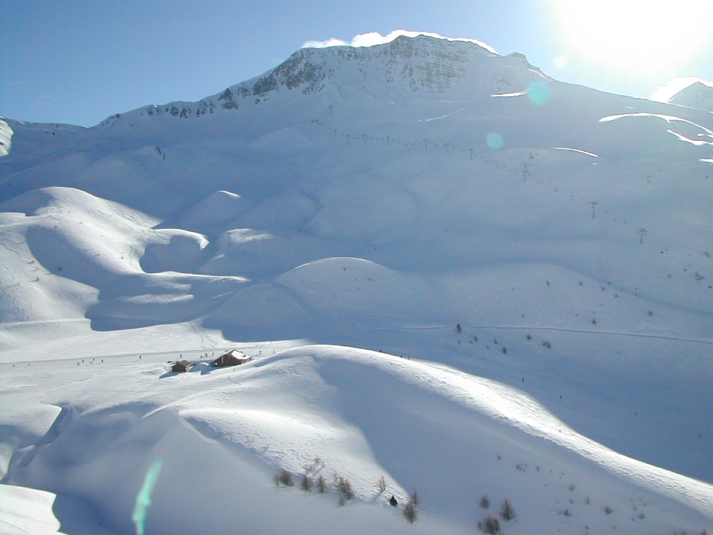 Risoul ski resort in Hautes-Alpes, France - panoramic view of ski slopes and mountain facilities