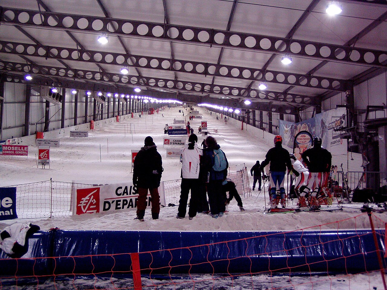 Snowhall Amnéville ski resort in Amnéville, France - panoramic view of ski slopes and mountain facilities