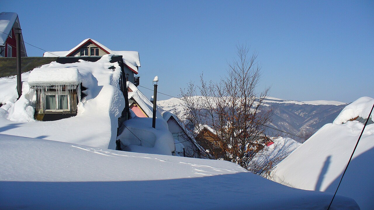Straja ski resort in Hunedoara, Romania - panoramic view of ski slopes and mountain facilities
