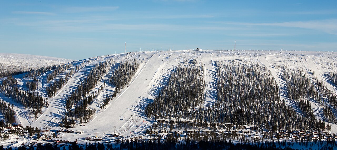 Tandådalen ski resort in Dalarna, Sweden - panoramic view of ski slopes and mountain facilities