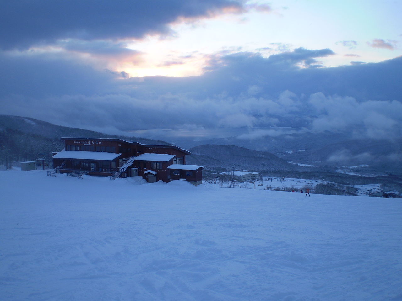 Tazawako ski resort in Akita, Japan - panoramic view of ski slopes and mountain facilities