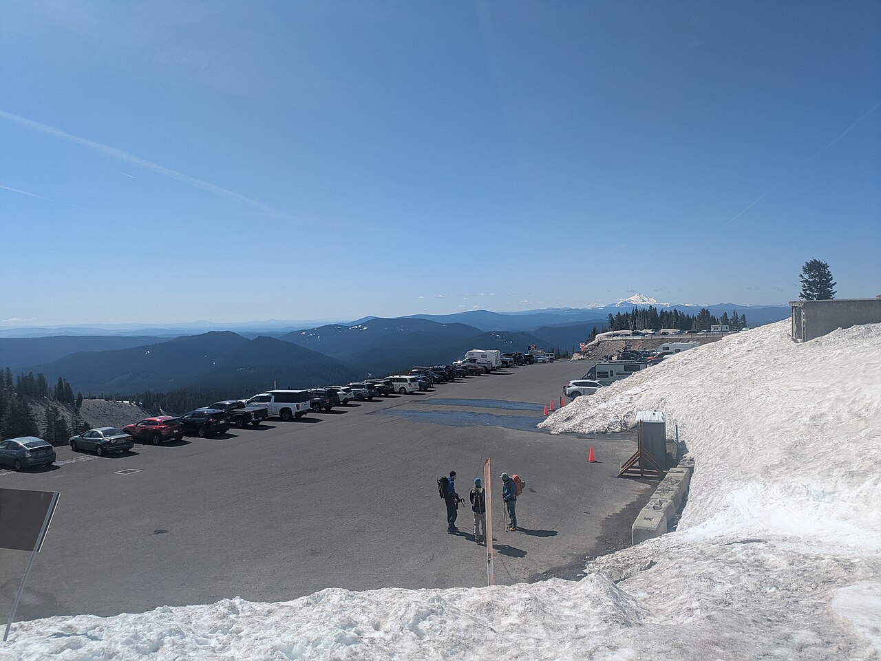 Timberline Lodge ski resort in Government Camp, Oregon, USA - panoramic view of ski slopes and mountain facilities