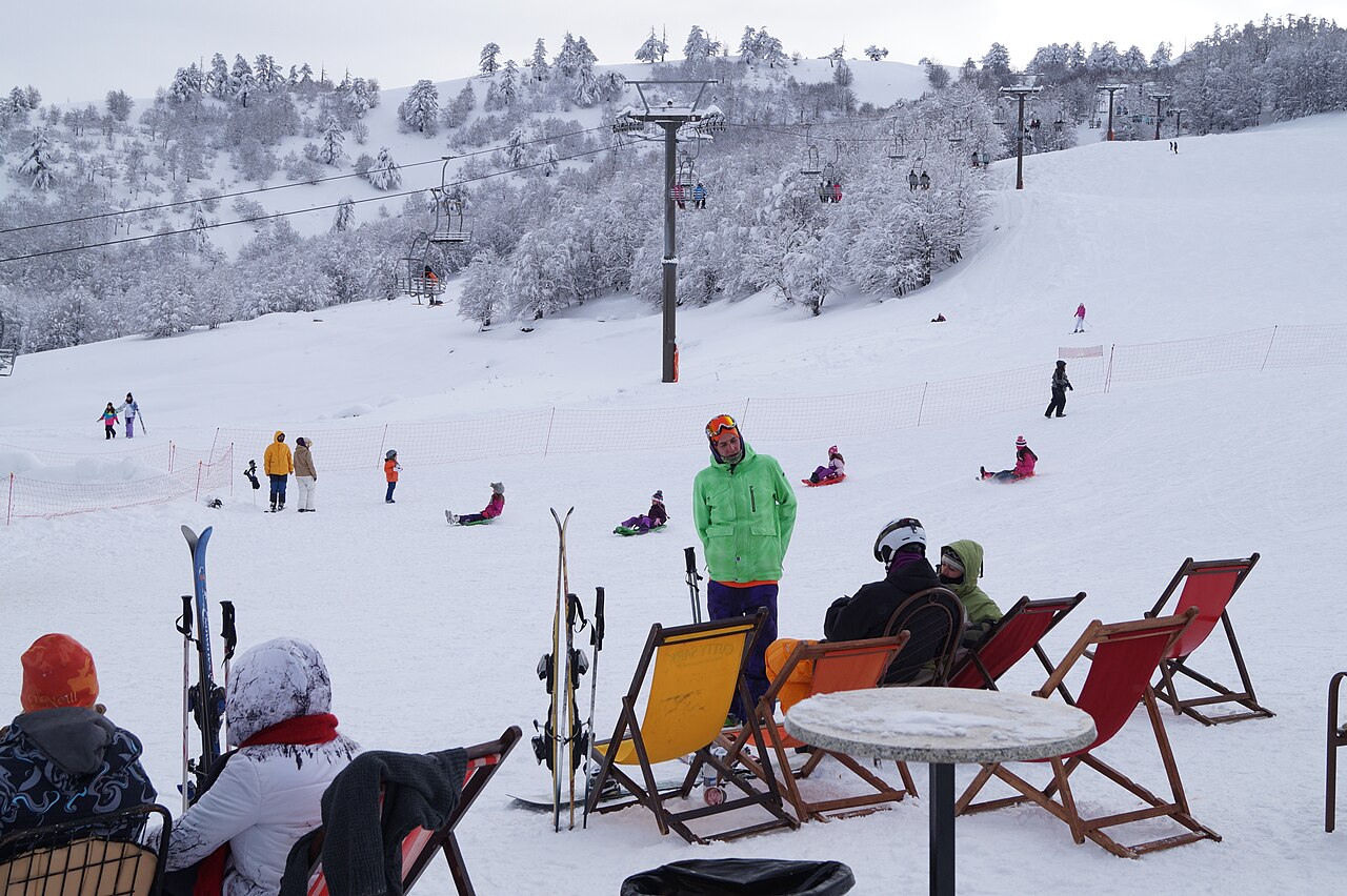 Vasilitsa ski resort in Western Macedonia, Greece - panoramic view of ski slopes and mountain facilities