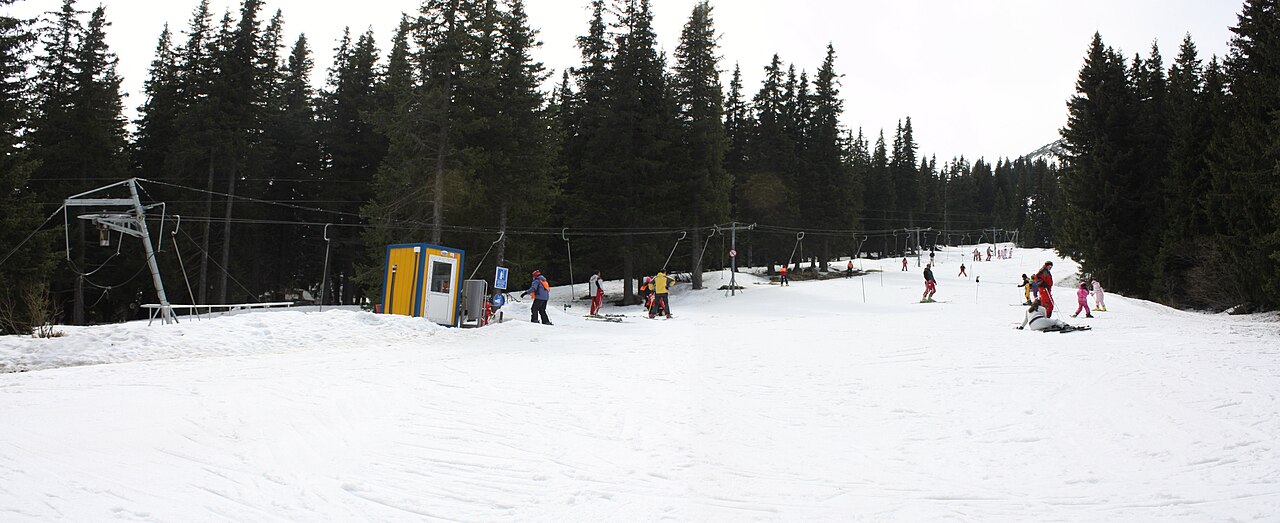 Vitosha ski resort in Sofia, Bulgaria - panoramic view of ski slopes and mountain facilities