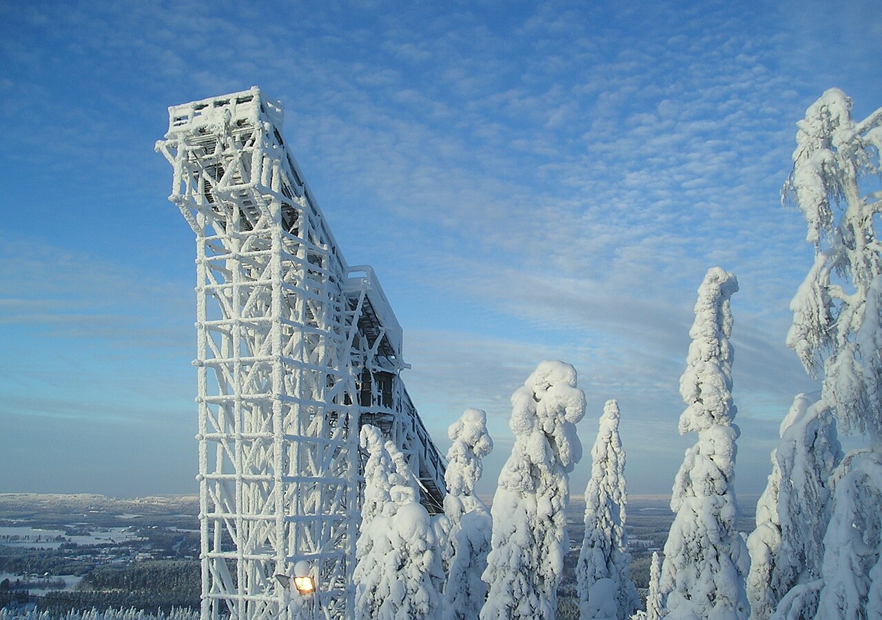 Vuokatti ski resort in Sotkamo, Eastern Finland, Finland - panoramic view of ski slopes and mountain facilities