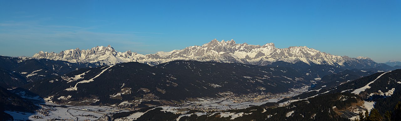 Wagrain-Kleinarl ski resort in Salzburg, Austria - panoramic view of ski slopes and mountain facilities