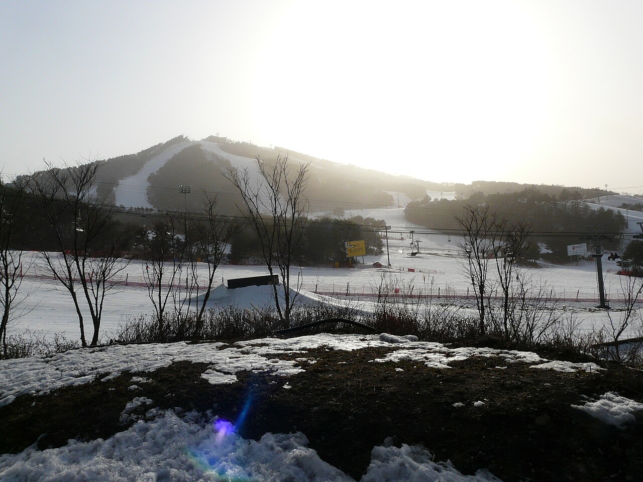 Welli Hilli Park ski resort in Gangwon, South Korea - panoramic view of ski slopes and mountain facilities