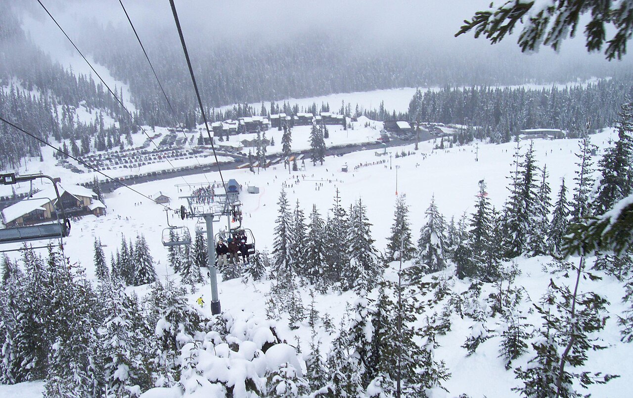 White Pass ski resort in White Pass, Washington, USA - panoramic view of ski slopes and mountain facilities